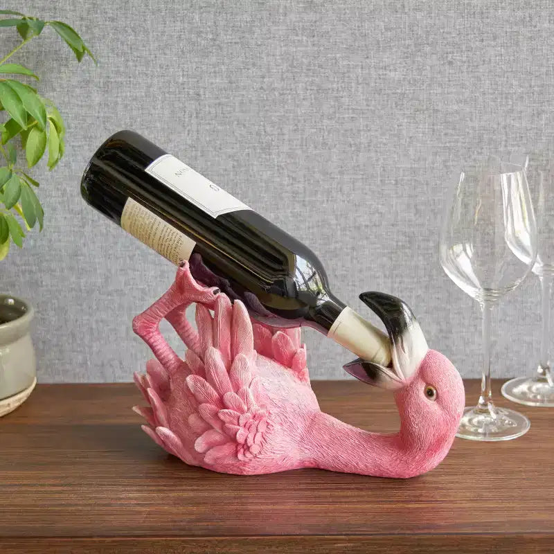 Portabottiglie per vino fenicottero rosa in poliresina, portabottiglie a forma di animale, regalo per arredamento cucina e bar