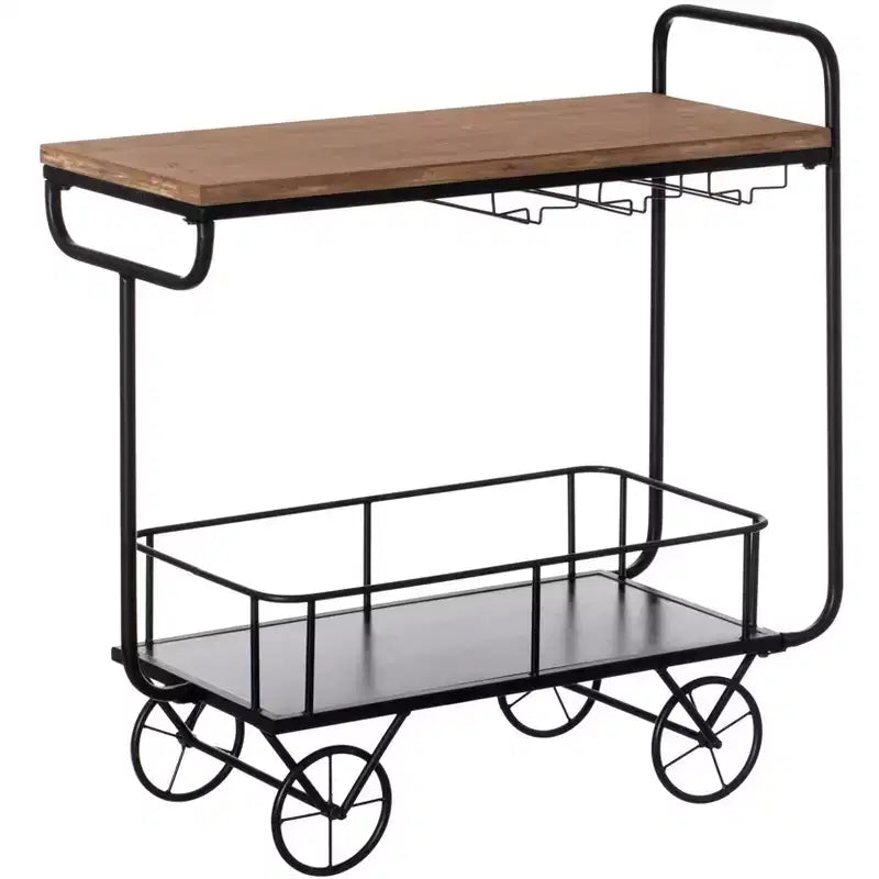 Carrello da portata per vino in metallo con ruote, portabottiglie e portabicchieri