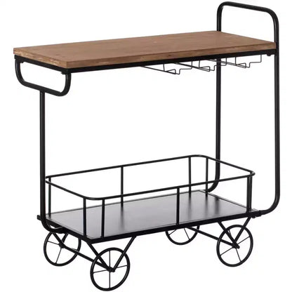 Carrello da portata per vino in metallo con ruote, portabottiglie e portabicchieri