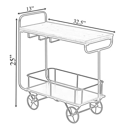Carrello da portata per vino in metallo con ruote, portabottiglie e portabicchieri