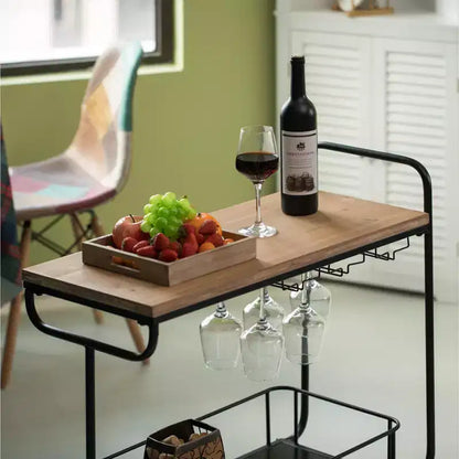 Carrello da portata per vino in metallo con ruote, portabottiglie e portabicchieri